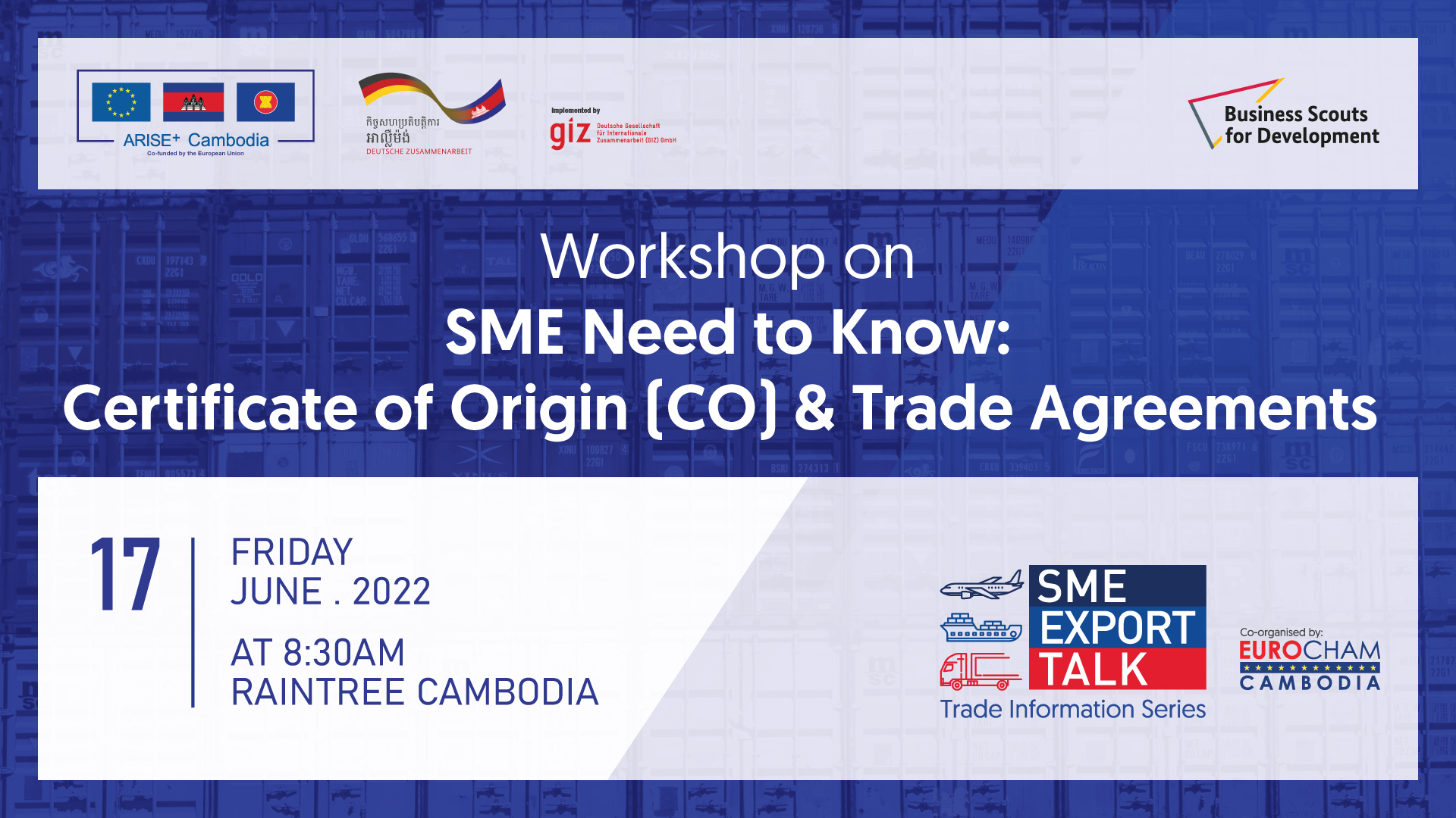 EuroCham and ARISE Plus Cambodia event  “SME Export Talk” 17th June 2022